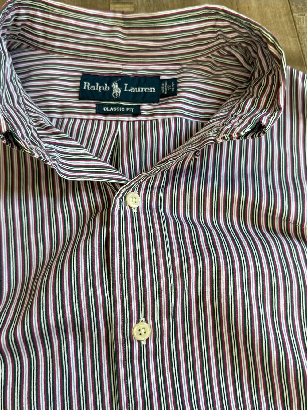 Ralph Lauren Classic Fit Button Down Shirt 17 36/37 Stripe Green Purple Pony